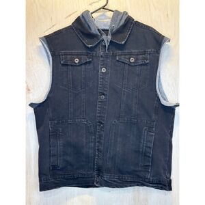 CARBON Black Denim Vest with Hood XXL Motorcycle Vest